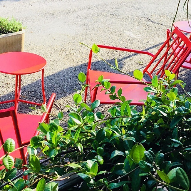 Red armchairs from bistrot
